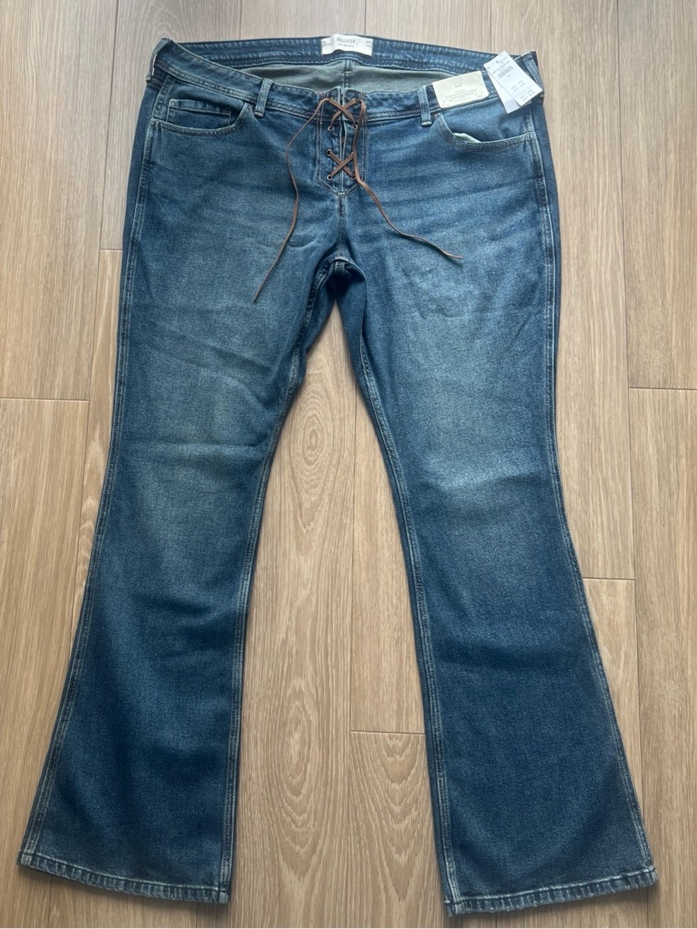 Hollister Dark Blue Lace-Up Flare Jeans